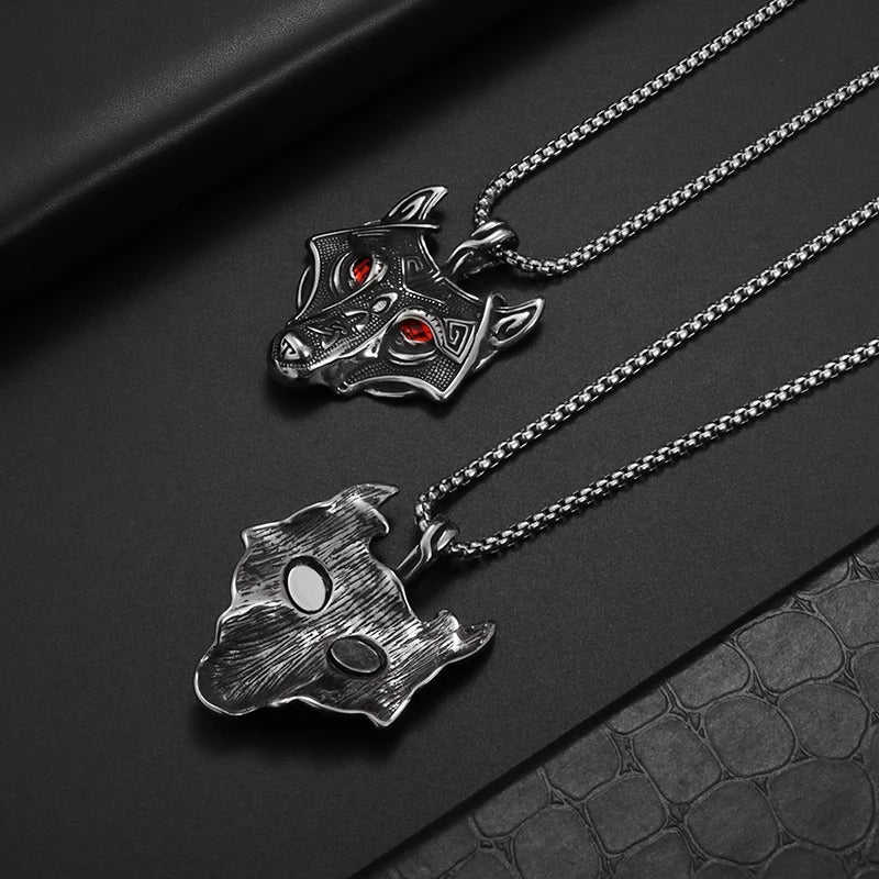 Fenrir's Fury: Viking Wolf Head Pendant Necklace