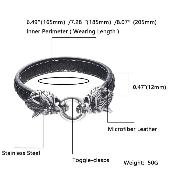 Viking Leather Bracelet - Fenrir Wolf