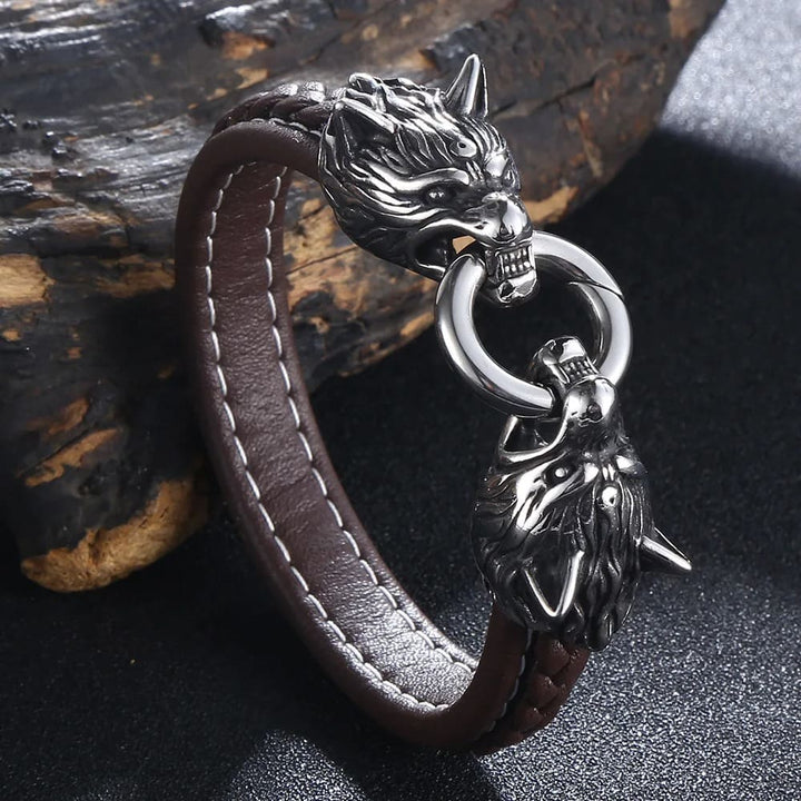 Viking Leather Bracelet - Fenrir Wolf
