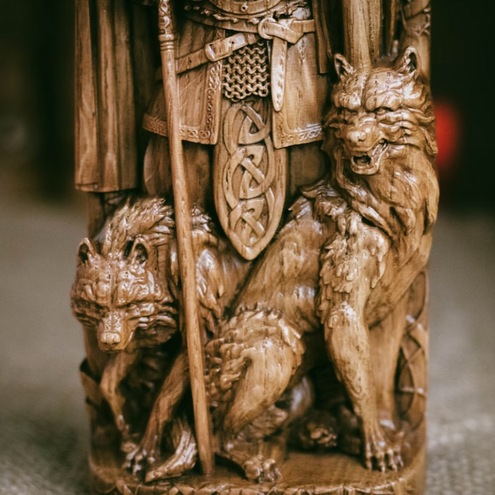 Odin Sculpture, The Allfather Norse God Wood Carving Statue