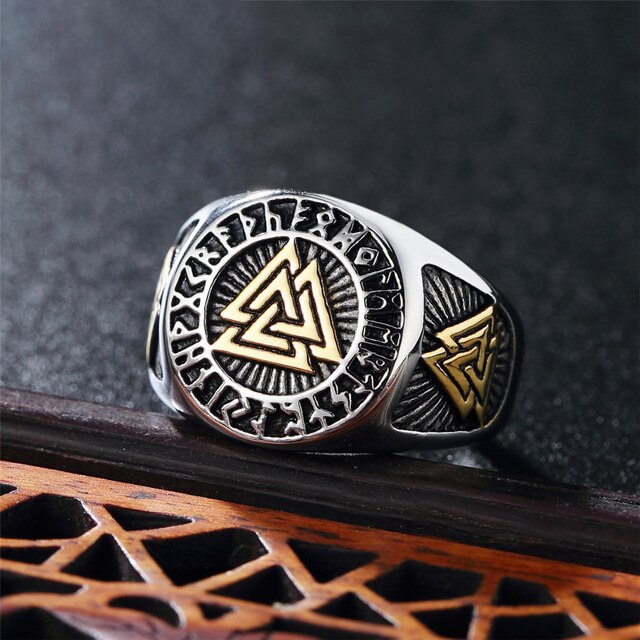 Viking Ring - Gold Trimmed Valknut