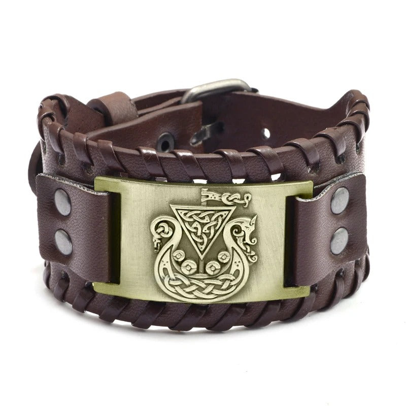 VIKING SHIP DRAKKAR LEATHER BRACELET