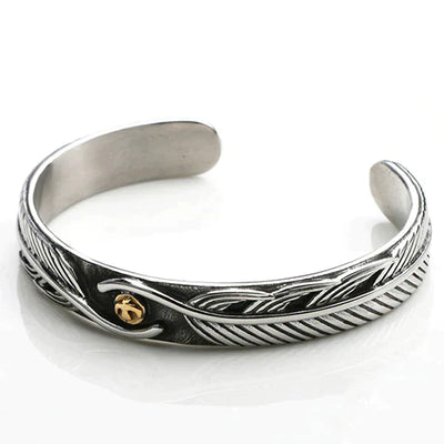 Viking Cuff  Bracelet With Ravens Feather Design