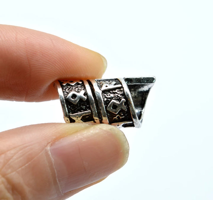 Viking Beard Bead - Spiral Design With Rune Symbols - 10 Pcs