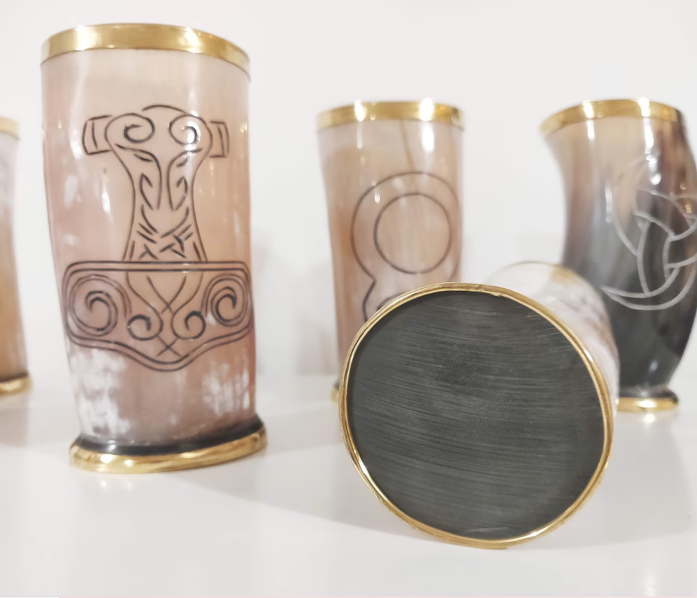 Engraved Drinking Horn Cups