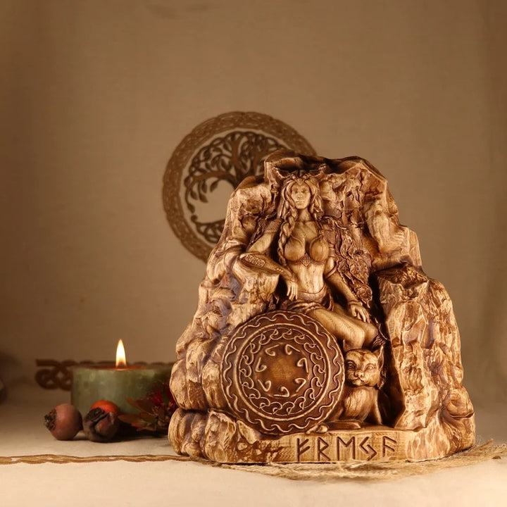 Handcrafted Wooden Statue- Viking Goddess Freya