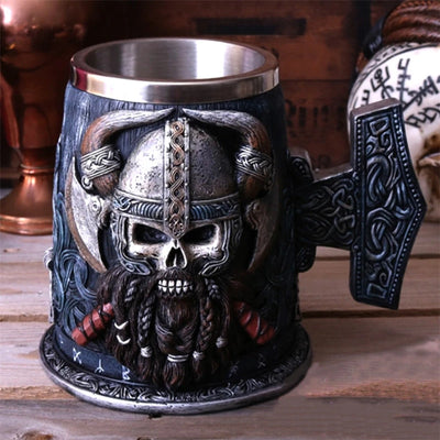 Mjolnir Tankard Mug Featuring A Viking Skull