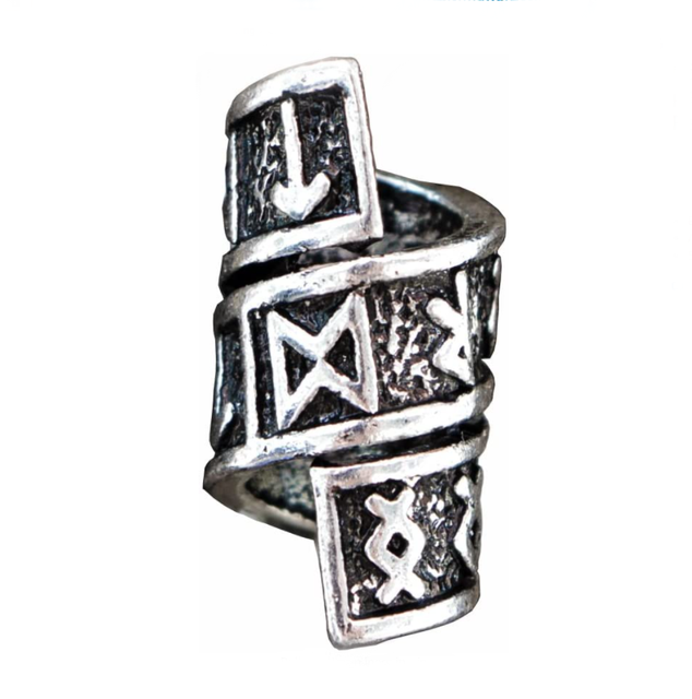 Viking Beard Bead - Spiral Design With Rune Symbols - 10 Pcs