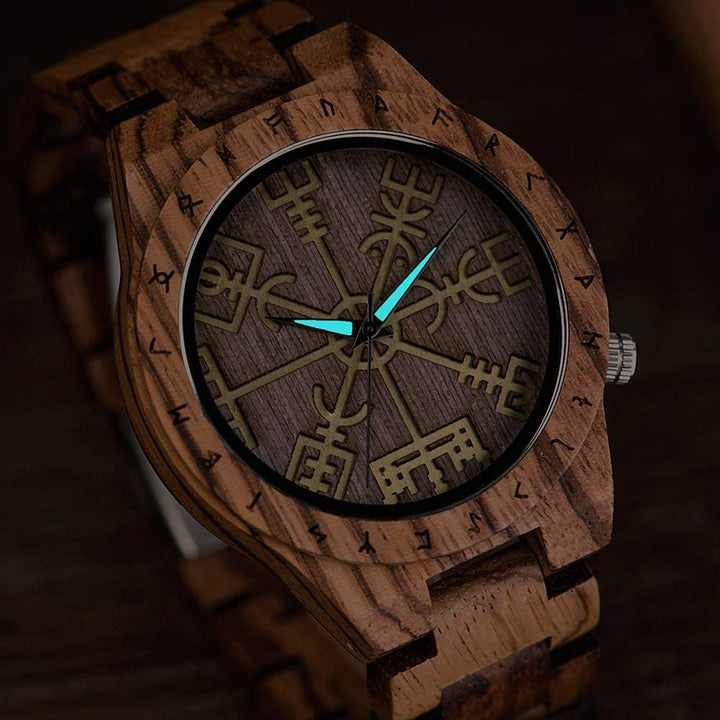 Wooden Viking Watch With Vegvisir Symbol