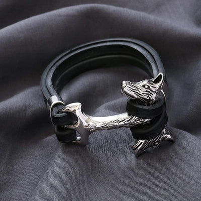 Viking Leather Bracelet - Geri Freki Wolves