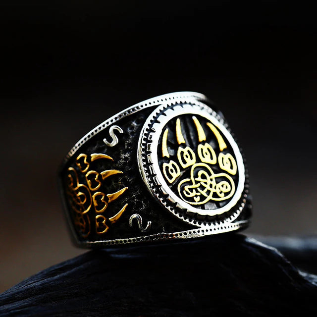 Viking Ring - Gold-trimmed Bear Paw