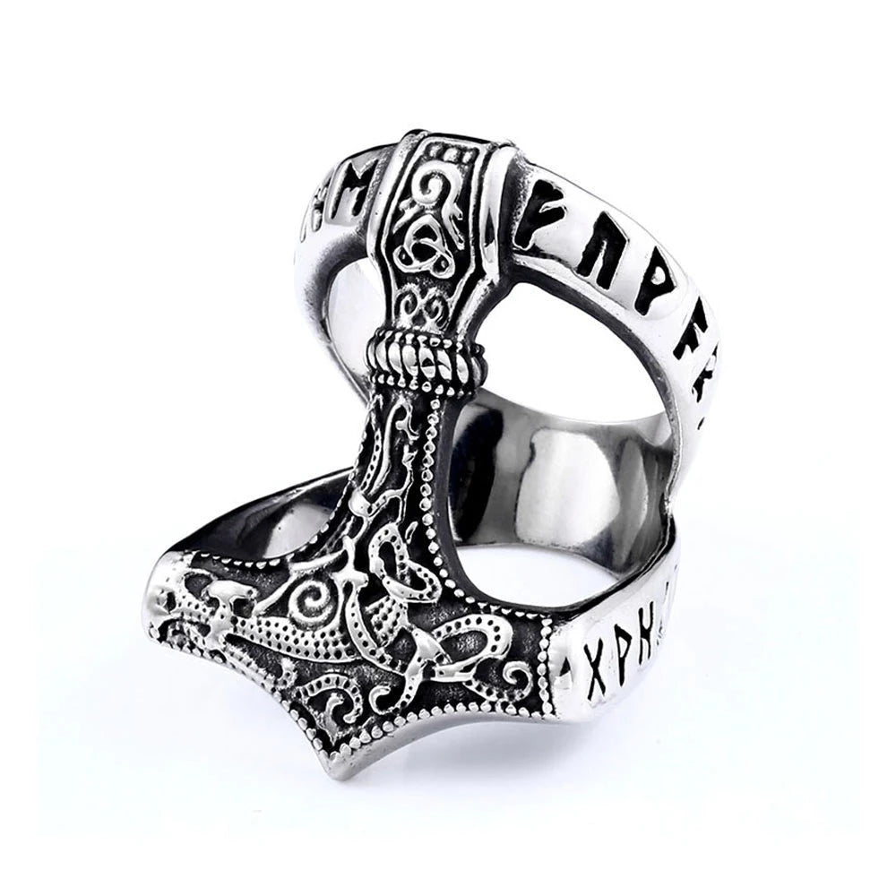Viking Ring - Traditional Mjolnir With Runes