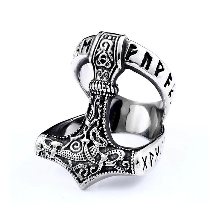 Viking Ring - Traditional Mjolnir With Runes