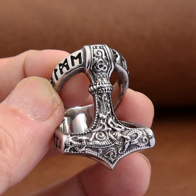 Viking Ring - Traditional Mjolnir With Runes