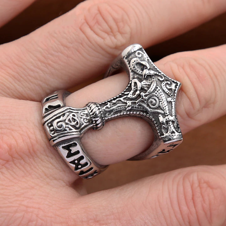 Viking Ring - Traditional Mjolnir With Runes