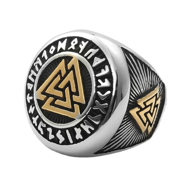Viking Ring - Gold Trimmed Valknut