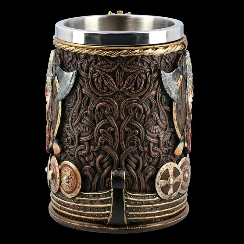 Viking Tankard Mug - Drakkar Dragon Ship Mug Featuring Norse God Odin