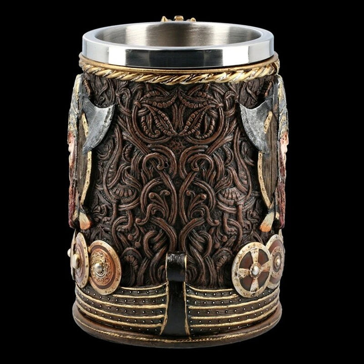 Viking Tankard Mug - Drakkar Dragon Ship Mug Featuring Norse God Odin
