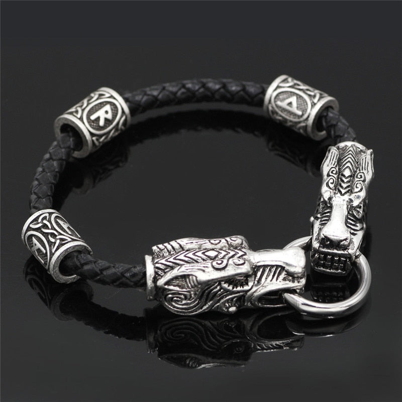 Viking Leather Bracelet - Nordic Tiger Heads