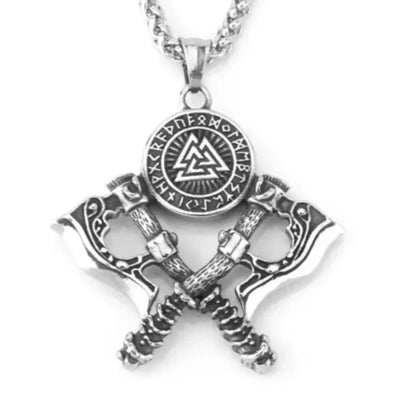Valknut Necklace with Double Axe And Nordic Rune