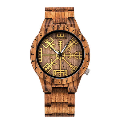 Wooden Viking Watch With Vegvisir Symbol