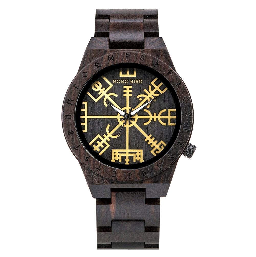 Wooden Viking Watch With Vegvisir Symbol