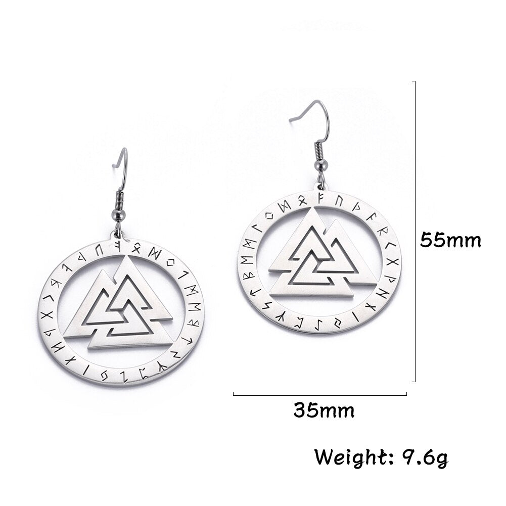 Viking Earrings - Valknut in Runes