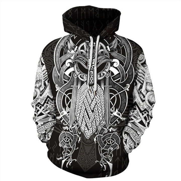 Viking Hoodie With Odin Black Tattoo Print