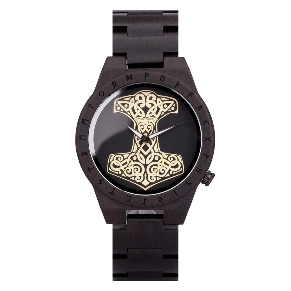 Wooden Viking Watch With Thor's Hammer Mjolnir