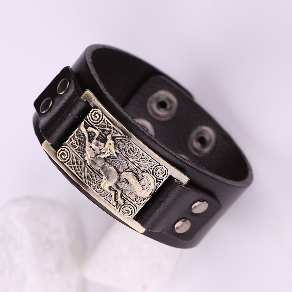 LEATHER BRACELET WITH VIKING FOX