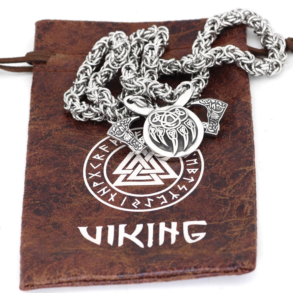 Viking Berserker Axe And Bear Claws King Chain Necklace