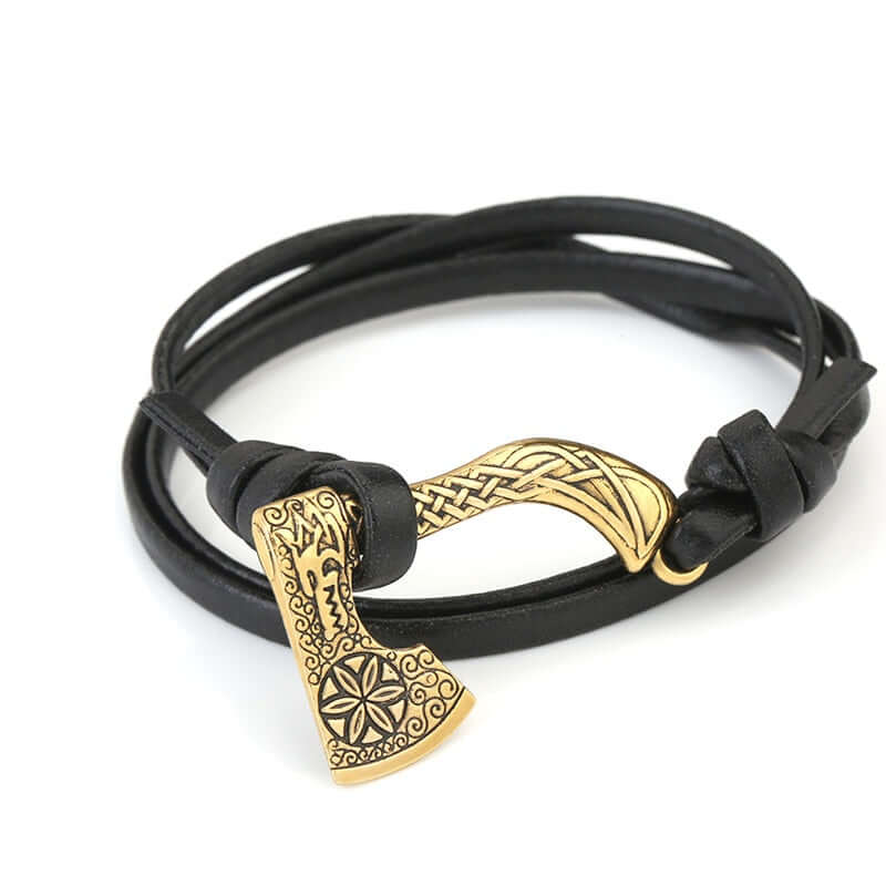 Dragon's Head Axe Wrap Leather Bracelet