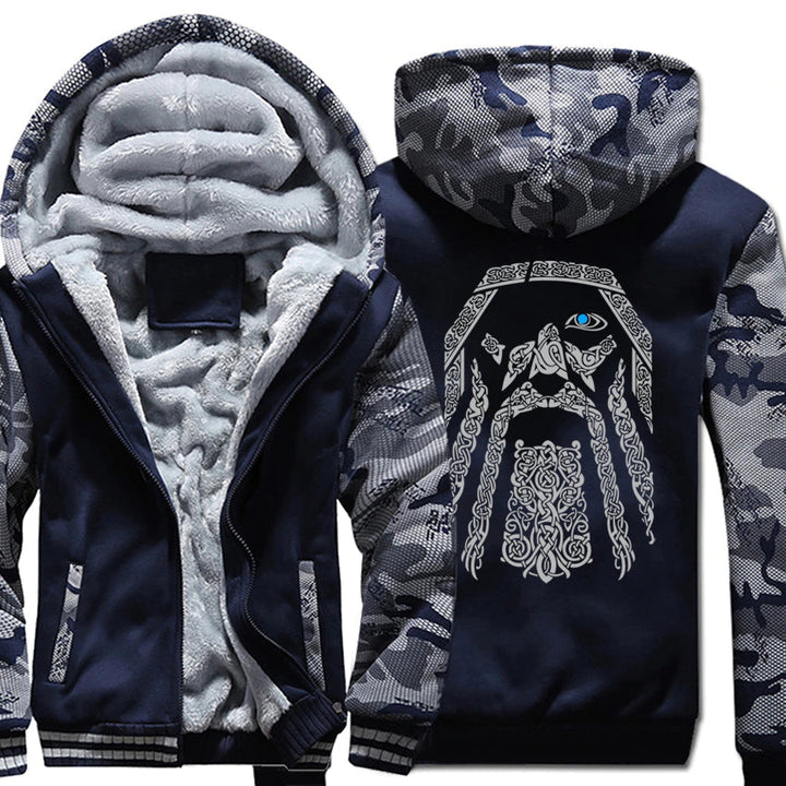 Full-Zip Viking Hoodie With Digital Print Of Odin The AllFather And Fleece Inner Lining