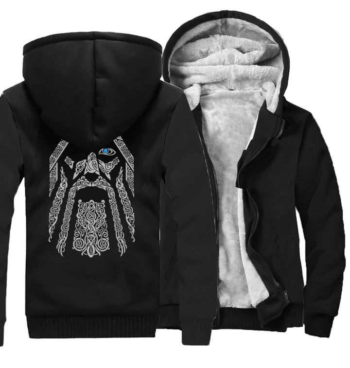 Full-Zip Viking Hoodie With Digital Print Of Odin The AllFather And Fleece Inner Lining