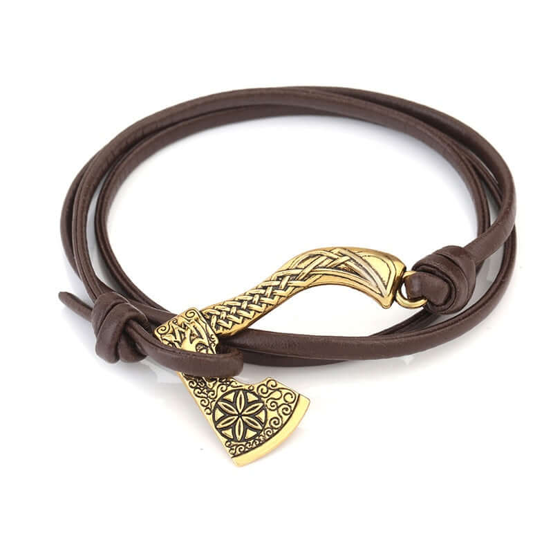 Dragon's Head Axe Wrap Leather Bracelet