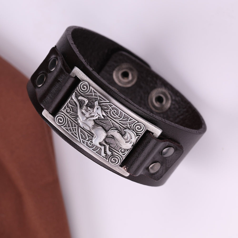 LEATHER BRACELET WITH VIKING FOX