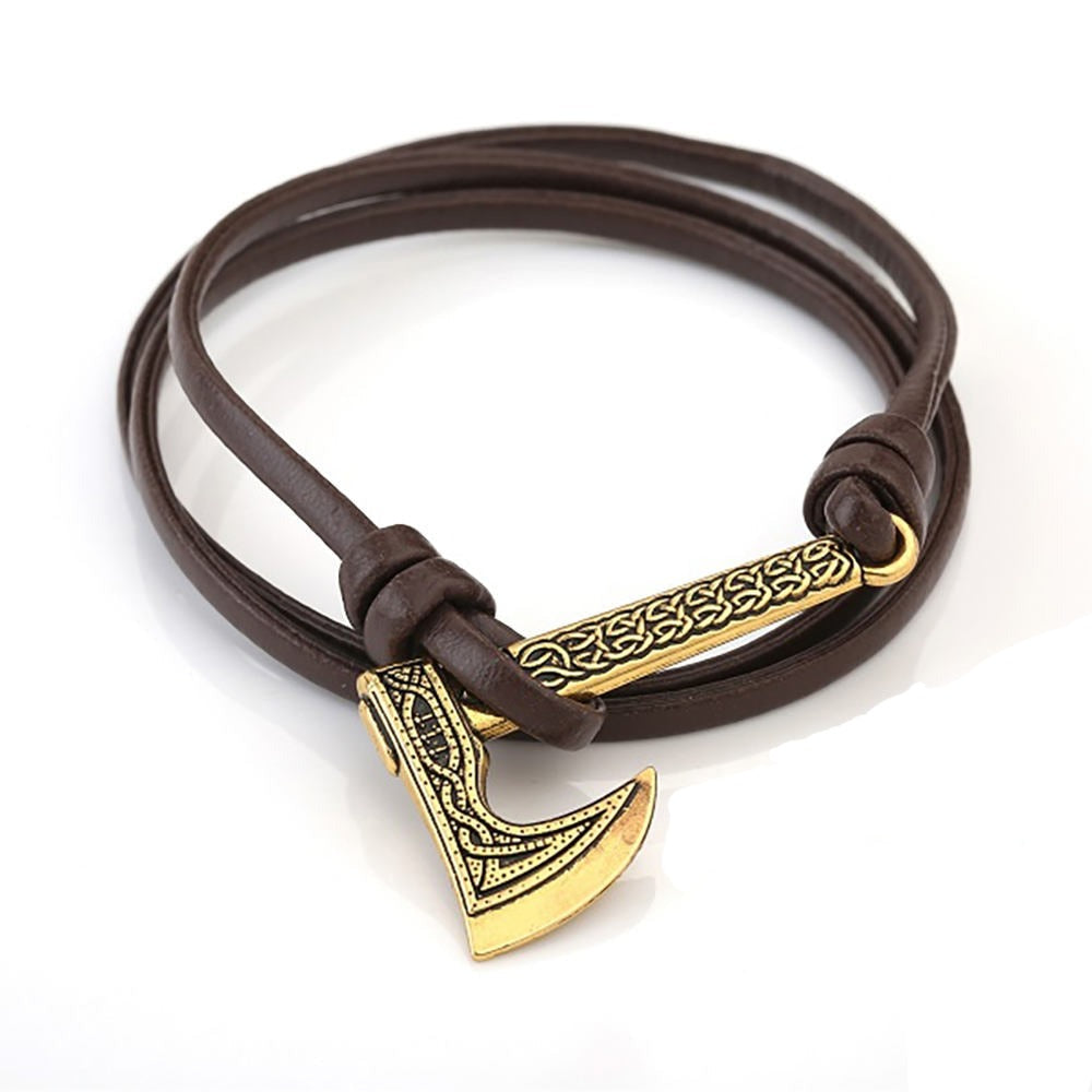 Viking Axe Wrap Leather Bracelet