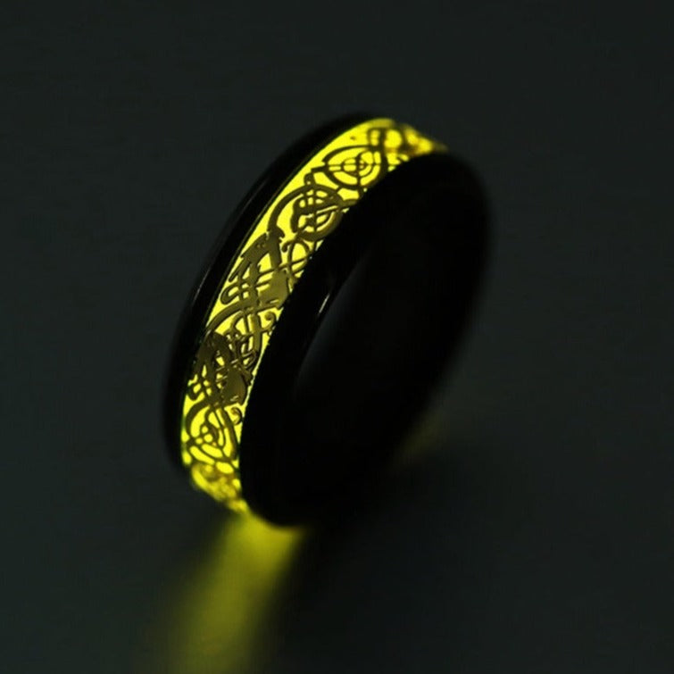 Luminous Celtic Dragon Inlay Ring