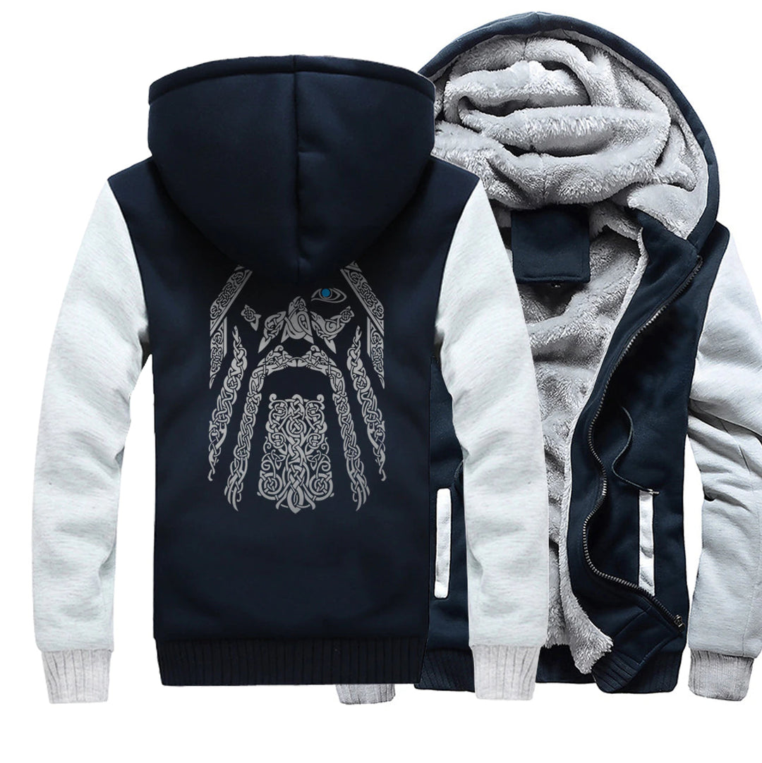 Full-Zip Viking Hoodie With Digital Print Of Odin The AllFather And Fleece Inner Lining