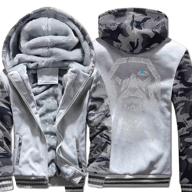 Full-Zip Viking Hoodie With Digital Print Of Odin The AllFather And Fleece Inner Lining