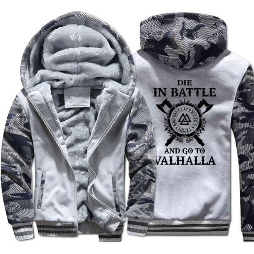 Viking Hoodie With Symbols And Go To Valhalla Prints