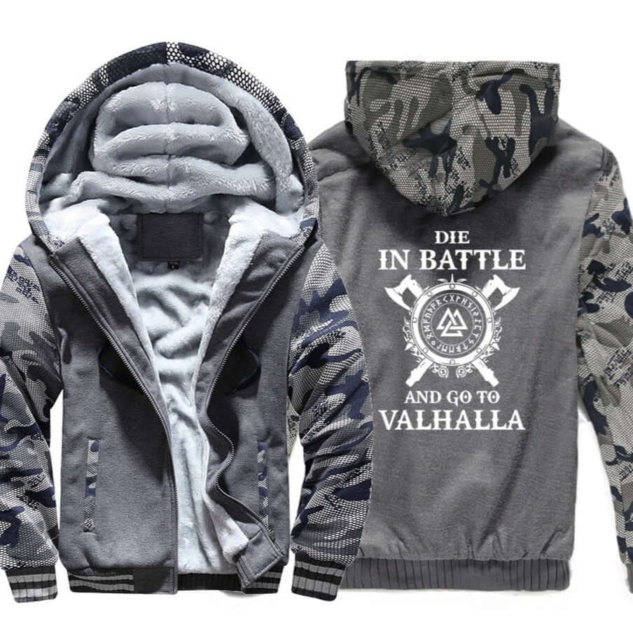 Viking Hoodie With Symbols And Go To Valhalla Prints