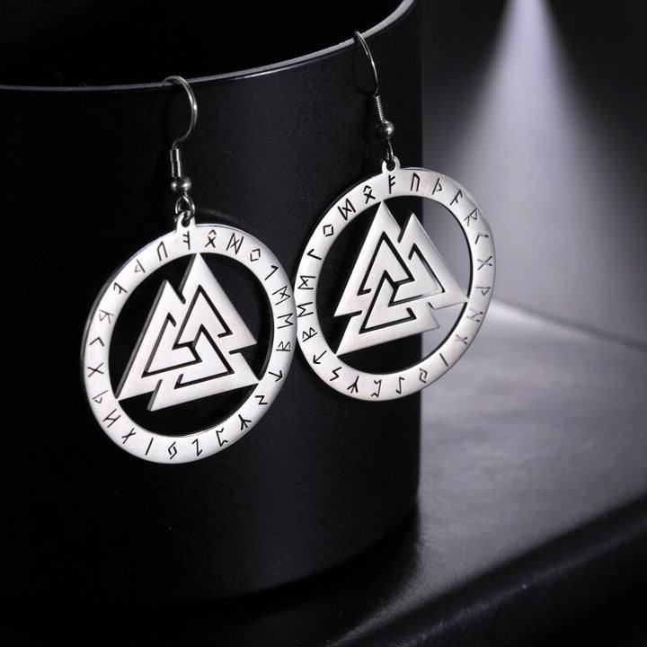 Viking Earrings - Valknut in Runes