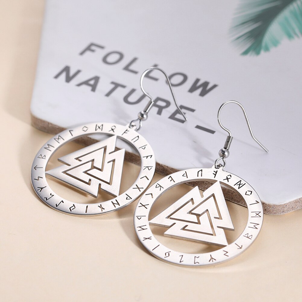 Viking Earrings - Valknut in Runes