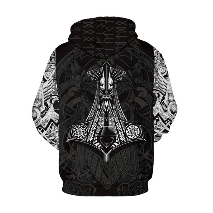 Viking Hoodie With Odin Black Tattoo Print