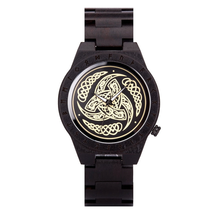 Wooden Viking Watch Featuring Odin's Triskelion