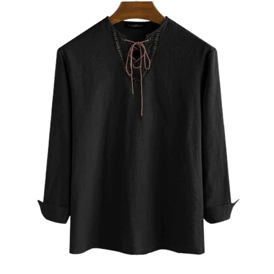 Lace-Up V-Neck Medieval Viking Long Sleeve Shirt