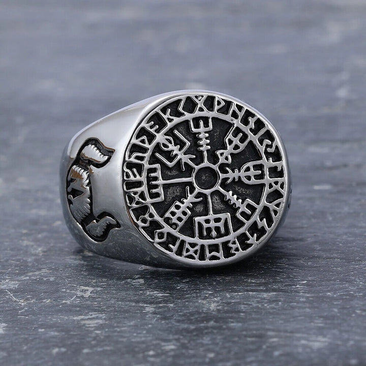 Viking Ring - Vegvisir And Helmet