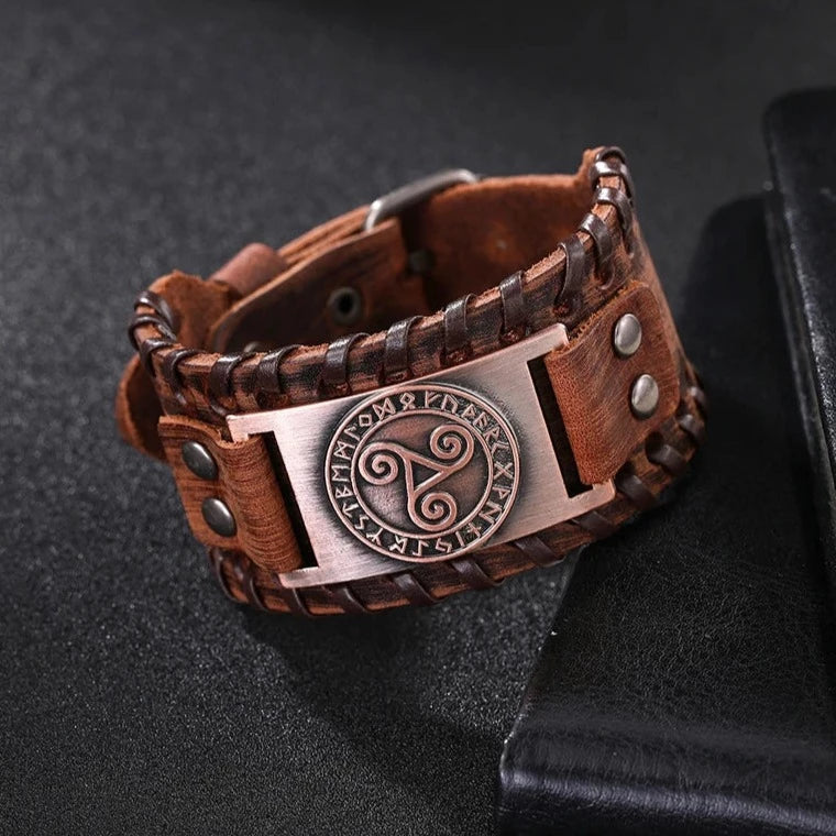 Triskelion Viking Leather Bracelet