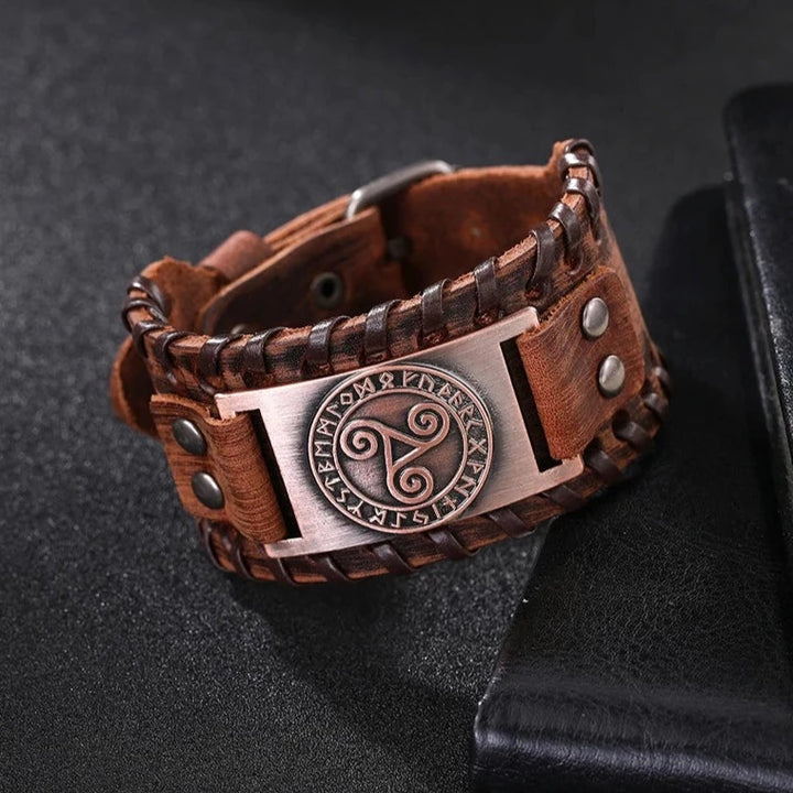 Triskelion Viking Leather Bracelet